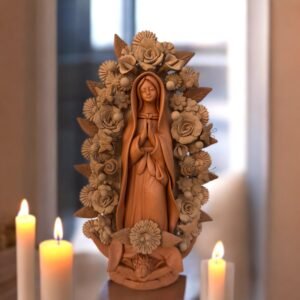 Virgin Mary Handmade Clay Piece, Virgen de Guadalupe  Mexican Decoration, Mary Virgin Sculpture, Metepec Estado de México Virgencita