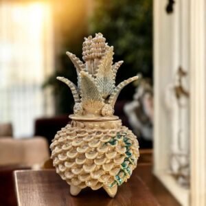 Mexican pottery, Pineapple decor, Mexican decoration, Pineapple sculpture, Glazed clay pineapple, Pottery from Michoacan