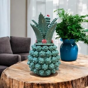 Mexican pottery, Pineapple decor, Mexican decoration, Pineapple sculpture, Glazed clay pineapple, Pottery from Michoacan