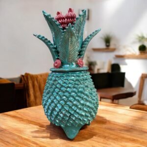 Mexican pottery, Pineapple decor, Mexican decoration, Pineapple sculpture, Glazed clay pineapple, Pottery from Michoacan