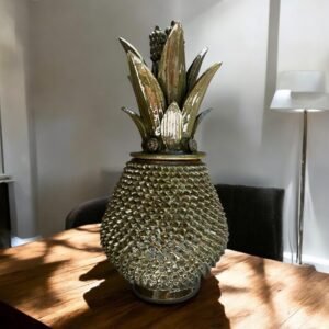 Mexican pottery, Pineapple decor, Mexican decoration, Pineapple sculpture, Glazed clay pineapple, Pottery from Michoacan