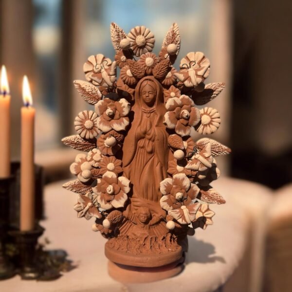 Virgin Mary Handmade Clay Piece, Virgen de Guadalupe  Mexican Decoration, Mary Virgin Sculpture, Metepec Estado de México Virgencita