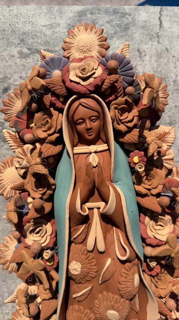 XL Virgin Mary Handmade Clay Piece, Virgen de Guadalupe  Mexican Decoration, Mary Virgin Sculpture,Metepec Estado de México Virgencita 23.7” - Image 2