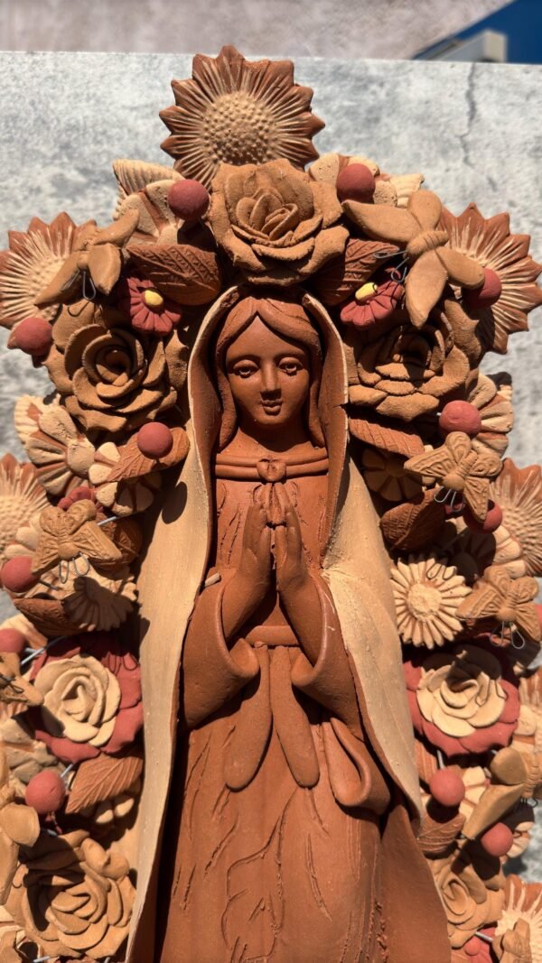 XL Virgin Mary Handmade Clay Piece, Virgen de Guadalupe  Mexican Decoration, Mary Virgin Sculpture,Metepec Estado de México Virgencita 23.7” - Image 2