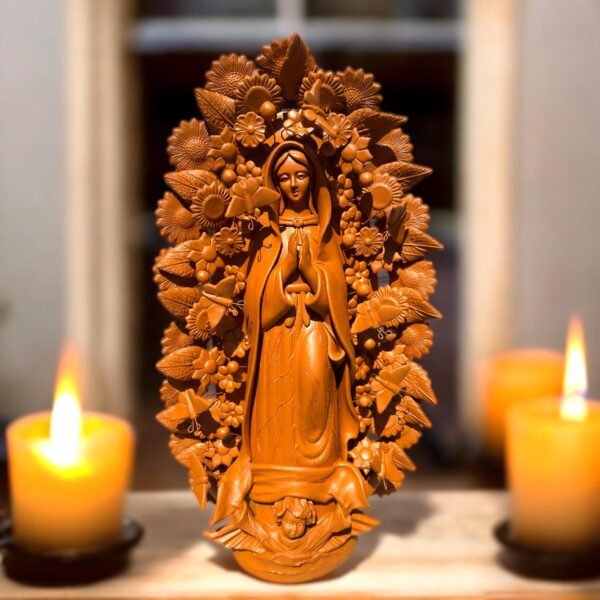 XL Virgin Mary Handmade Clay Piece, Virgen de Guadalupe  Mexican Decoration, Mary Virgin Sculpture,Metepec Estado de México Virgencita 23.7”