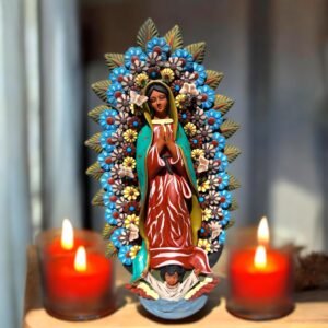 XL Virgin Mary Handmade Clay Piece, Virgen de Guadalupe  Mexican Decoration, Mary Virgin Sculpture,Metepec Estado de México Virgencita 23.7”