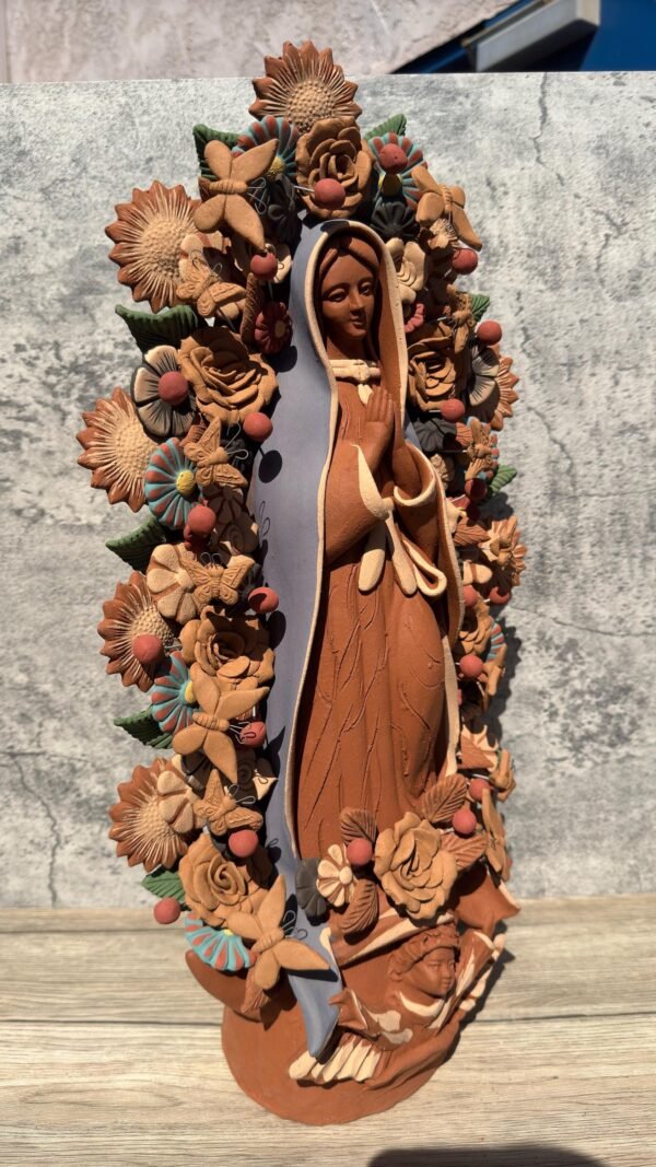 XL Virgin Mary Handmade Clay Piece, Virgen de Guadalupe  Mexican Decoration, Mary Virgin Sculpture,Metepec Estado de México Virgencita 23.7” - Image 2