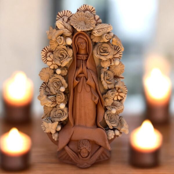 Virgin Mary Handmade Clay Piece, Virgen de Guadalupe  Mexican Decoration, Mary Virgin Sculpture, Metepec Estado de México Virgencita