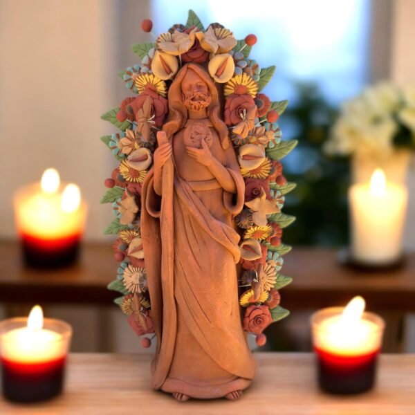 Saint Jude Thaddeus Clay Statue From Metepec Estado de México, San Juditas Folk Art Artisans Handmade, Religious Home Decor Spiritual 15”