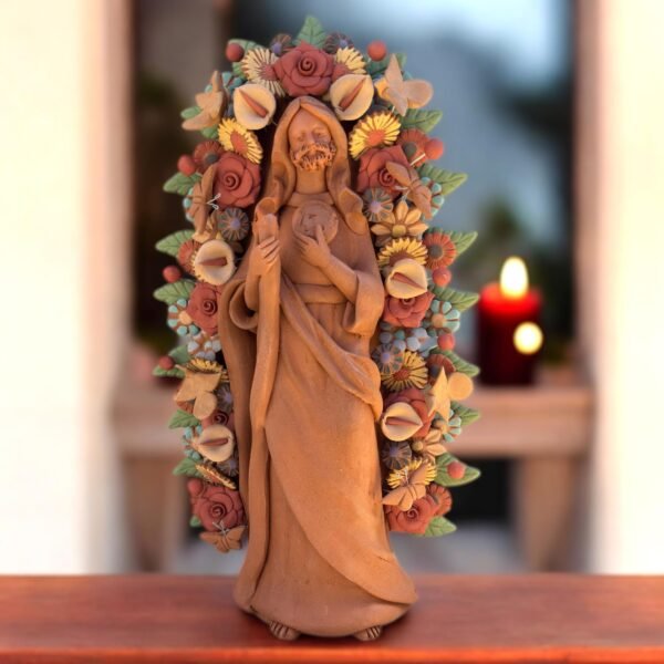 Saint Jude Thaddeus Clay Statue From Metepec Estado de México, San Juditas Folk Art Artisans Handmade, Religious Home Decor Spiritual 15”