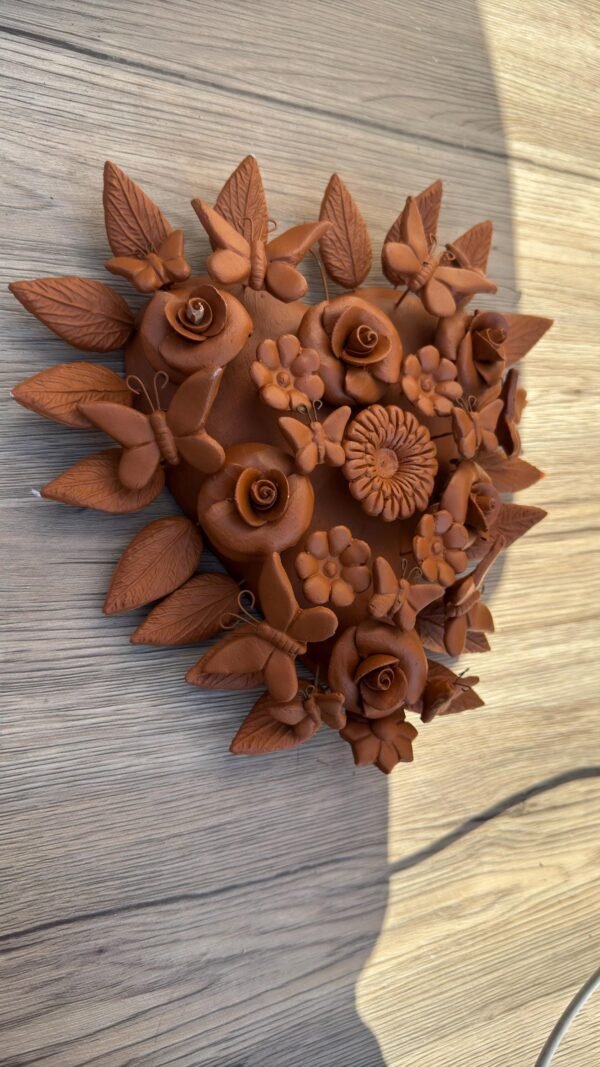 Mexican Heart Wall Art – Clay Heart Tree of Life – Rustic Wall Hanging – Handmade Floral Heart Decor – Michoacan Mexican Folk Art Sculpture - Image 2