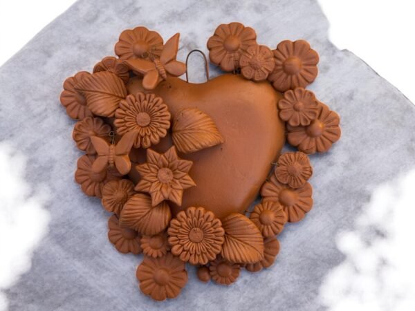 Mexican Heart Wall Art – Clay Heart Tree of Life – Rustic Wall Hanging – Handmade Floral Heart Decor – Michoacan Mexican Folk Art Sculpture
