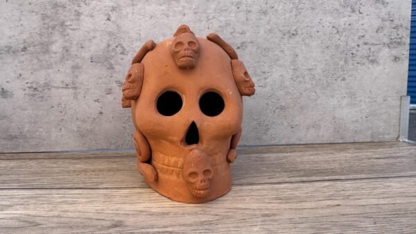 Day of the Dead Skull, Mexican Clay Calavera, Handmade Terracotta Skull, Folk Art from Michoacán, Handcrafted Día de Muertos Home Decor - Image 2
