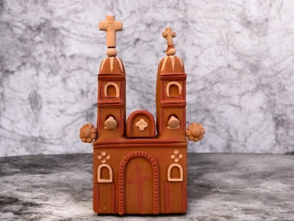 Handmade Clay Cathedral, Mexican Folk Art Church, Terracotta Miniature from Metepec, Religious Home Decor, Rustic Nativity Scene, Catedral