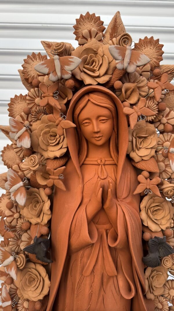 XL Virgin Mary Handmade Clay Piece, Virgen de Guadalupe  Mexican Decoration, Mary Virgin Sculpture, Metepec Estado de México Virgencita 36” - Image 2
