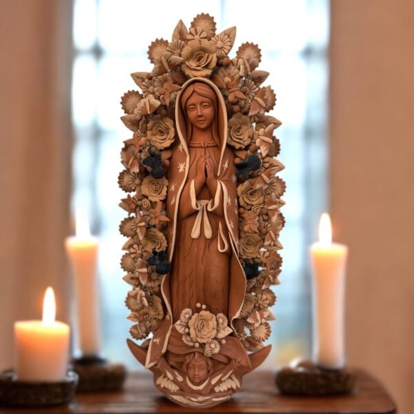 XL Virgin Mary Handmade Clay Piece, Virgen de Guadalupe  Mexican Decoration, Mary Virgin Sculpture, Metepec Estado de México Virgencita 36”