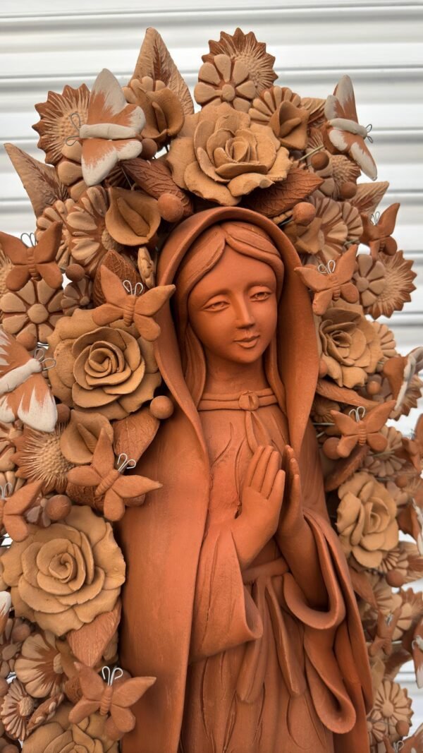 XL Virgin Mary Handmade Clay Piece, Virgen de Guadalupe  Mexican Decoration, Mary Virgin Sculpture, Metepec Estado de México Virgencita 36” - Image 4