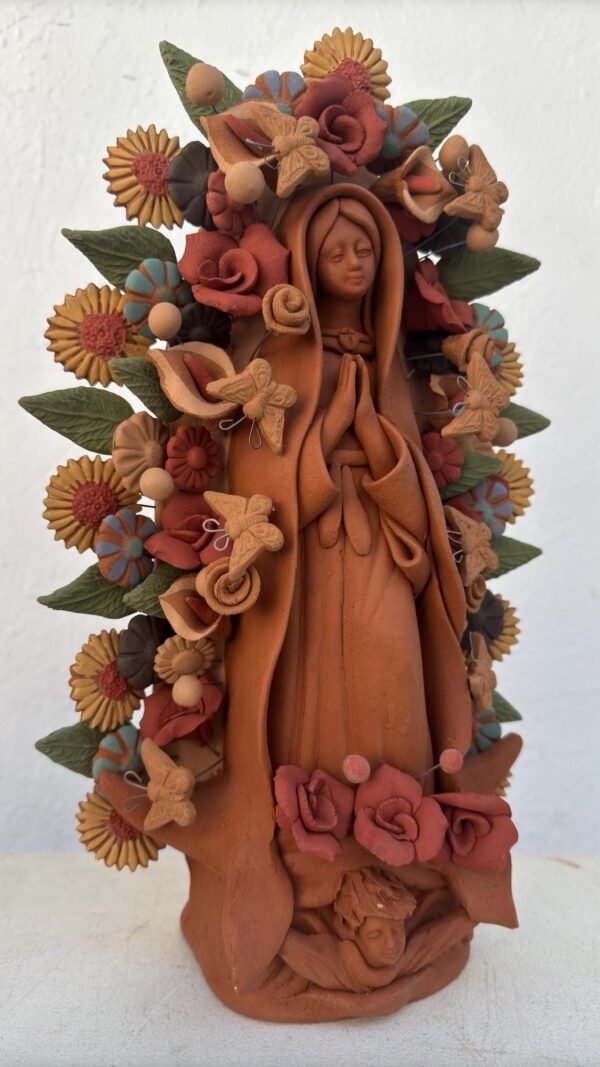 Virgin Mary Handmade Clay Piece, Virgen de Guadalupe  Mexican Decoration, Mary Virgin Sculpture, Metepec Estado de México Virgencita - Image 3