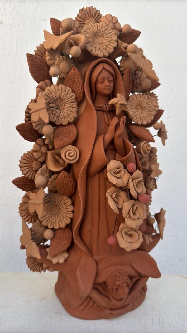 Virgin Mary Handmade Clay Piece, Virgen de Guadalupe  Mexican Decoration, Mary Virgin Sculpture, Metepec Estado de México Virgencita - Image 3