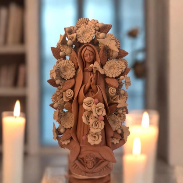 Virgin Mary Handmade Clay Piece, Virgen de Guadalupe  Mexican Decoration, Mary Virgin Sculpture, Metepec Estado de México Virgencita