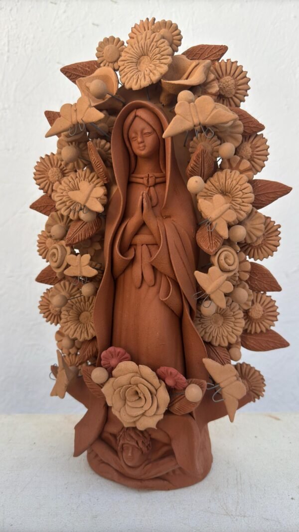 Virgin Mary Handmade Clay Piece, Virgen de Guadalupe  Mexican Decoration, Mary Virgin Sculpture, Metepec Estado de México Virgencita - Image 2