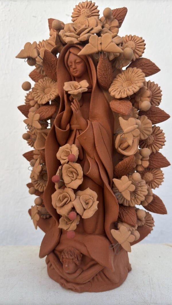 Virgin Mary Handmade Clay Piece, Virgen de Guadalupe  Mexican Decoration, Mary Virgin Sculpture, Metepec Estado de México Virgencita - Image 2