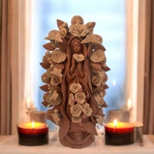 Virgin Mary Handmade Clay Piece, Virgen de Guadalupe  Mexican Decoration, Mary Virgin Sculpture, Metepec Estado de México Virgencita