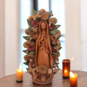 Virgin Mary Handmade Clay Piece, Virgen de Guadalupe  Mexican Decoration, Mary Virgin Sculpture, Metepec Estado de México Virgencita