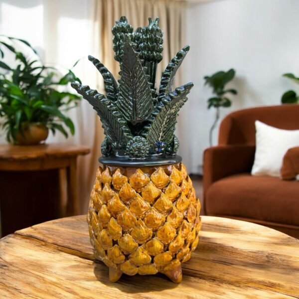 Mexican pottery, Pineapple decor, Mexican decoration, Pineapple sculpture, Glazed clay pineapple, Pottery from Michoacan
