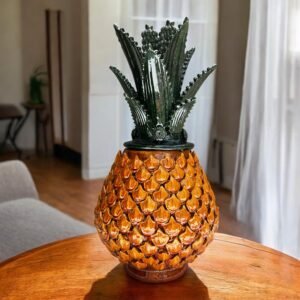 Mexican pottery, Pineapple decor, Mexican decoration, Pineapple sculpture, Glazed clay pineapple, Pottery from Michoacan