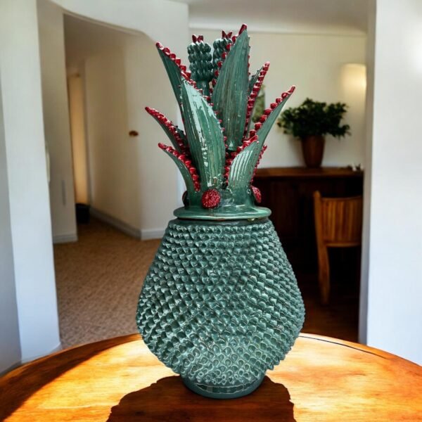 Mexican pottery, Pineapple decor, Mexican decoration, Pineapple sculpture, Glazed clay pineapple, Pottery from Michoacan