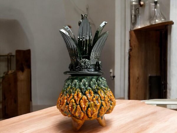 Mexican pottery, Pineapple decor, Mexican decoration, Pineapple sculpture, Glazed clay pineapple, Pottery from Michoacan