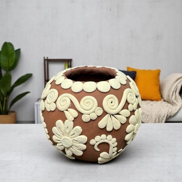 Embroidered Clay Vase From Oaxaca México Home Decor Handcrafted Jarron Barro Bordado Oaxaca Handmade Unique Designs From Artisans