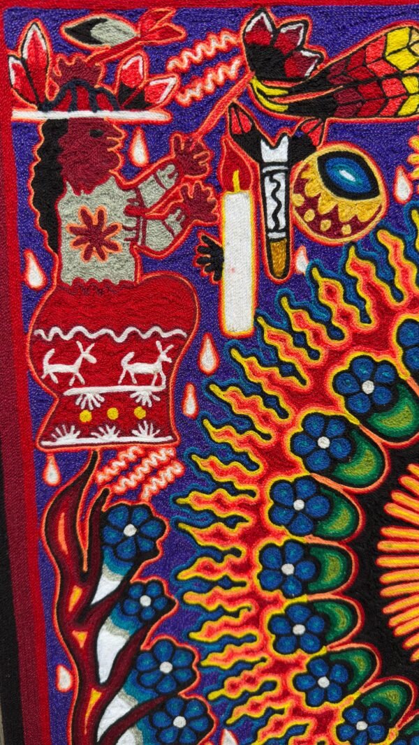 Huichol Yarn Art Sun Mandala Peyote Vision Mexican Spiritual Folk Art Handmade Wixarika Wall Decor Nayarit Indigenous Shamanic 24”x24” - Image 2