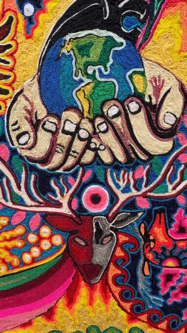 Huichol Yarn Art Earth Vision Spiritual Cosmic Hands Mexican Folk Art Handmade Wixarika Decor Peyote Deer Sacred Indigenous Mexico - Image 2