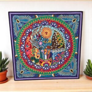 Huichol Yarn Art Deer Peyote Sun Mandala Mexican Folk Art Handmade Wixarika Spiritual Wall Decor Sacred Visionary Indigenous Mexico