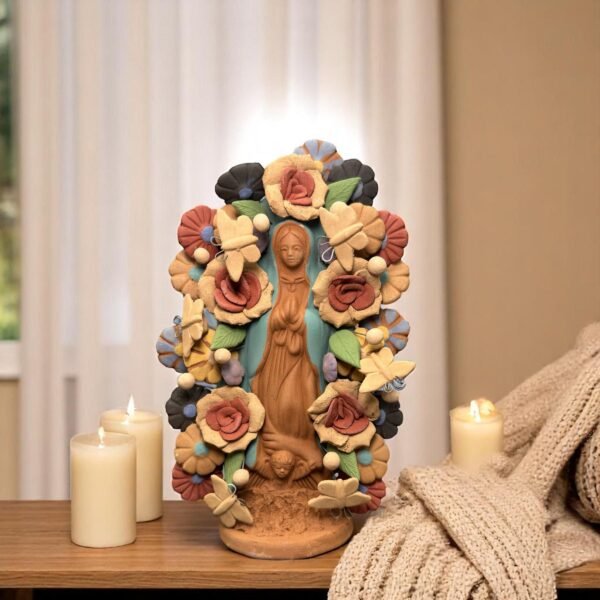 Virgin Mary Handmade Clay Piece, Virgen de Guadalupe  Mexican Decoration, Mary Virgin Sculpture, Metepec Estado de México Virgencita