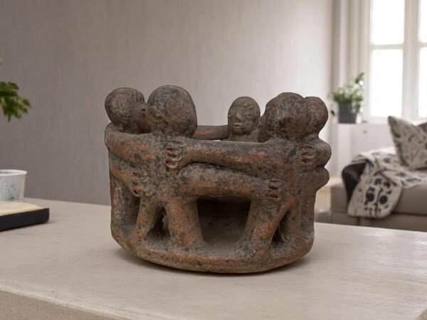 Circle of Friends Sculpture, Handmade Clay Art from Metepec Mexico, Terracotta Friendship Pot, Rustic Group Dance Figurine, Mexican Folk Art