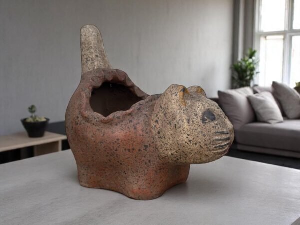 Cat Planter, Handmade Clay Cat Pot, Rustic Animal Planter, Mexican Pottery Decor, Whimsical Cat Sculpture,  Garden Planter, Artisan Clay Pot