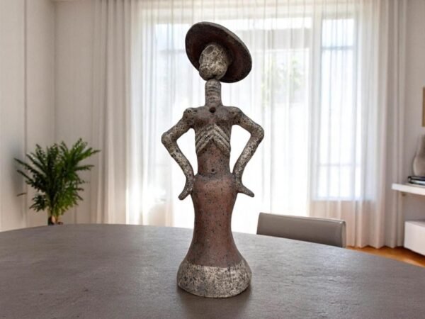 Catrina Clay Sculpture, Handmade Day of the Dead Figurine, Mexican Folk Art, Elegant Skeleton, Rustic Terracotta Decor, Día de Muertos Art
