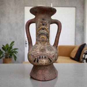 Pre-Columbian Style Face Vessel, Handmade Clay Pot, Dual Handle Jar, Indigenous Inspired Pottery, Ritual Ceramic Vase,  Folk Art, Rustic