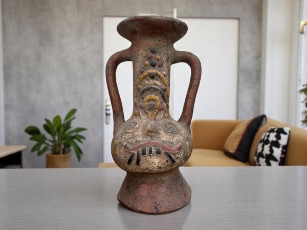 Pre-Columbian Style Face Vessel, Handmade Clay Pot, Dual Handle Jar, Indigenous Inspired Pottery, Ritual Ceramic Vase,  Folk Art, Rustic