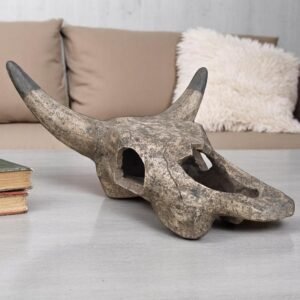 Rustic bull skull wall decor, handmade ceramic cow skull, Mexican clay wall art, vintage cattle skull sculpture, western farmhouse accent