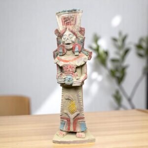Mictlan  Mexican Clay Sculpture of Mictlantecuhtli, Aztec God of Death Folk Art, Pre-Hispanic Skeleton Figure, Day of the Dead