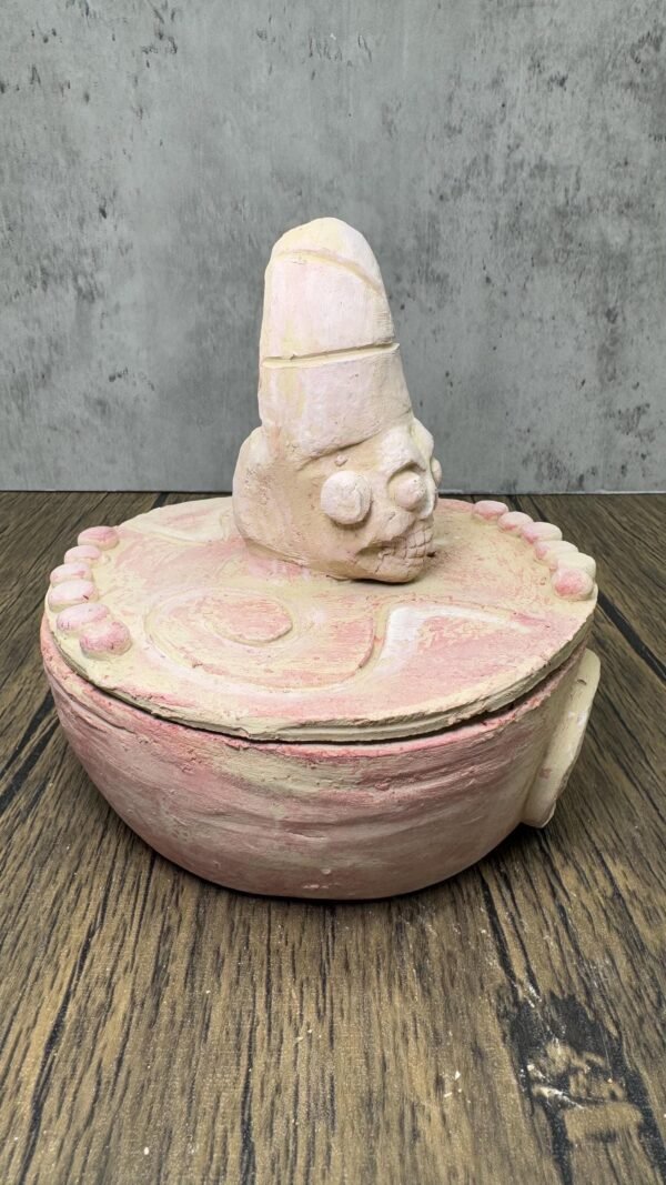 Jewelry Box or Incense Burner of Mictlan  Mexican Clay Sculpture of Mictlantecuhtli, Aztec God of Death Folk Art, Pre-Hispanic - Image 2