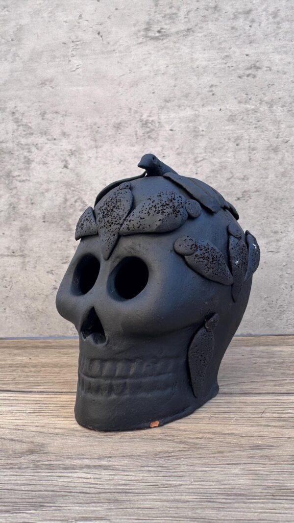 Day of the Dead Skull, Mexican Clay Calavera, Handmade Terracotta Skull, Folk Art from Michoacán, Handcrafted Día de Muertos Home Decor - Image 2
