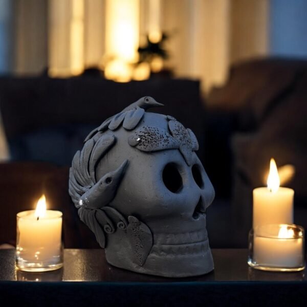 Day of the Dead Skull, Mexican Clay Calavera, Handmade Terracotta Skull, Folk Art from Michoacán, Handcrafted Día de Muertos Home Decor