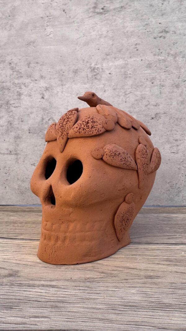Day of the Dead Skull, Mexican Clay Calavera, Handmade Terracotta Skull, Folk Art from Michoacán, Handcrafted Día de Muertos Home Decor - Image 2