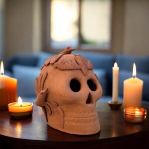 Day of the Dead Skull, Mexican Clay Calavera, Handmade Terracotta Skull, Folk Art from Michoacán, Handcrafted Día de Muertos Home Decor