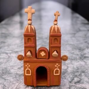 Handmade Clay Cathedral, Mexican Folk Art Church, Terracotta Miniature from Metepec, Religious Home Decor, Rustic Nativity Scene, Catedral